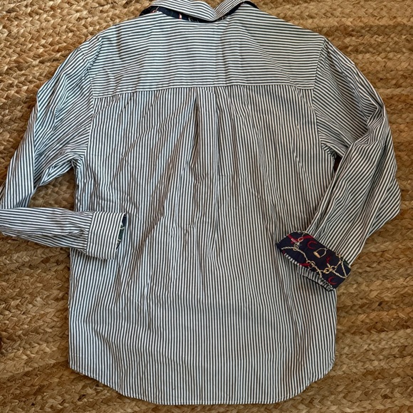 Vintage Talbots Small Green & White Striped Preppy Equestrian Button Down Blouse - Picture 6 of 6